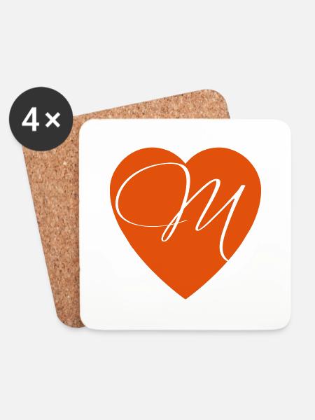 Valentinstag Herz mit Buchstabe M - Untersetzer (4er-Set) - Weiß