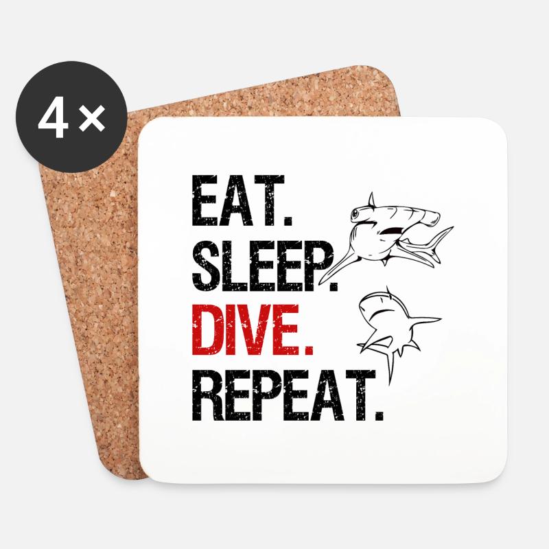 Eat Sleep Dive Repeat - Hammerhai - Untersetzer (4er-Set) - Weiß