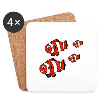 Famille de poissons clowns, poissons, mer, parents, enfants - Dessous de verre (lot de 4) - blanc - Devant