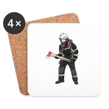 Pompier dans l'équipement - Dessous de verre (lot de 4) - blanc - Devant