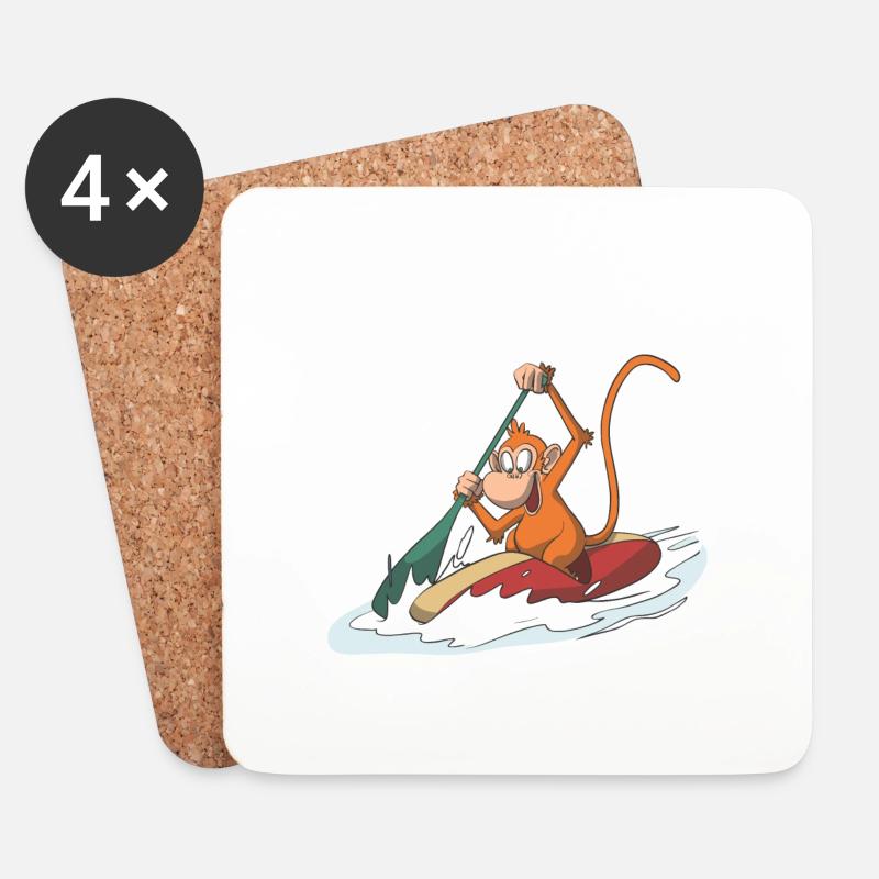 Monkey in a canoe - Coasters (set of 4) - white