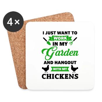 I just want to work in my Garden Chicken Gärtner - Untersetzer (4er-Set) - Weiß - Vorne