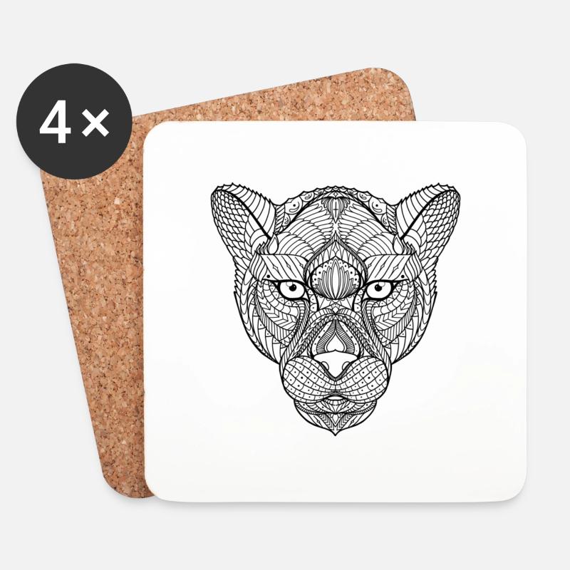 Schwarzer Panther Mandala - Untersetzer (4er-Set) - Weiß
