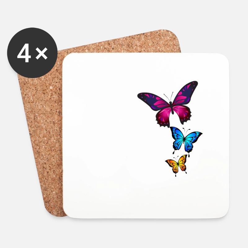 Schmetterlinge, Butterfly, Natur - Untersetzer (4er-Set) - Weiß
