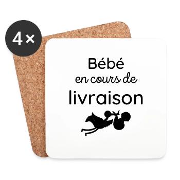 cadeau naissance bébé en cours livraison humour - Dessous de verre (lot de 4) - blanc - Devant