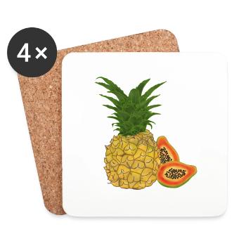 Ananas, Papaya, exotische Früchte - Untersetzer (4er-Set) - Weiß - Vorne