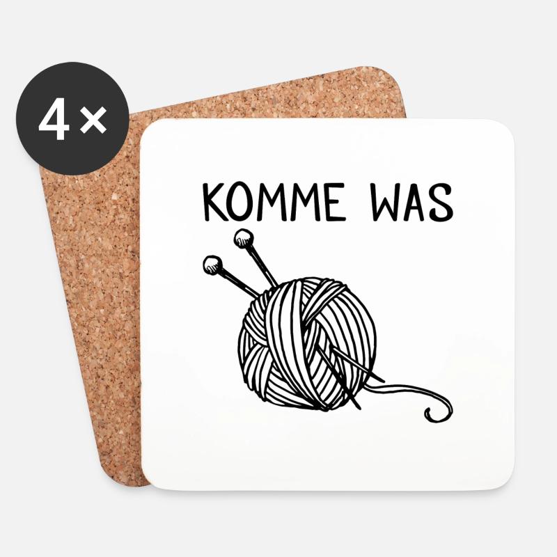 Komme was Wolle Stricken Garn Geschenk - Untersetzer (4er-Set) - Weiß
