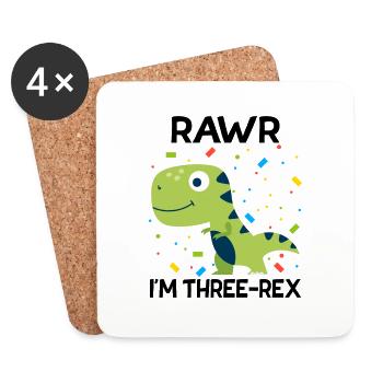 Rawr i`m three-rex 3 year birthday gift - Coasters (set of 4) - white - Front