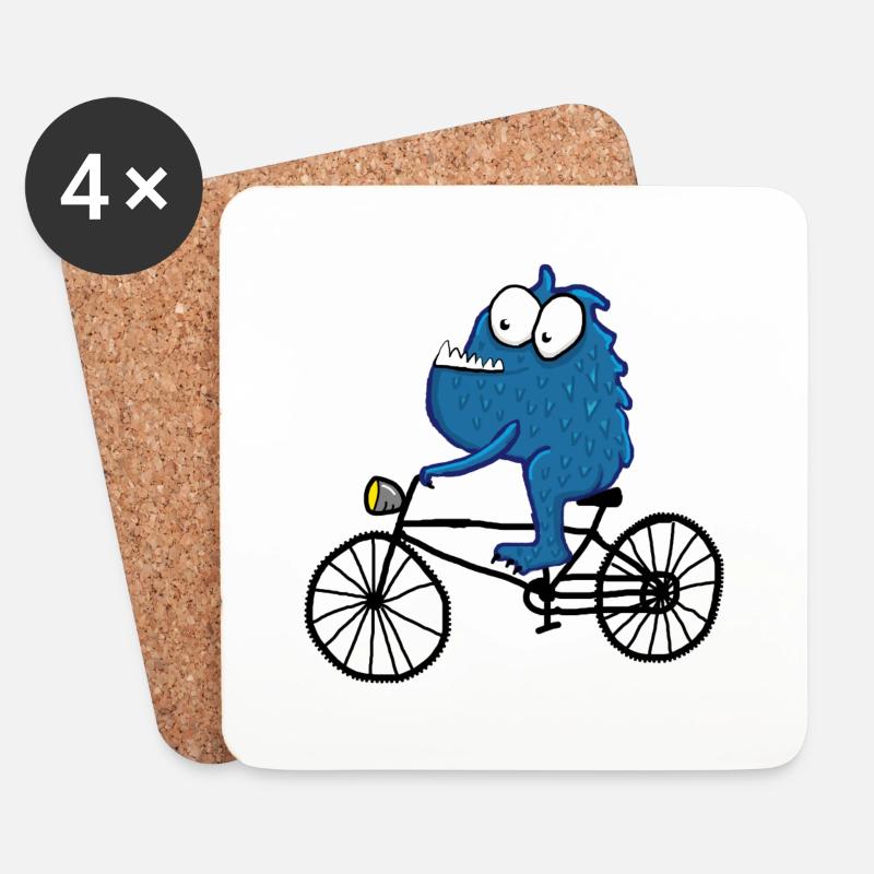 Monster mit Fahrrad - Untersetzer (4er-Set) - Weiß
