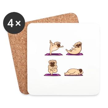Yoga Pug | Cadeaux de cours de tapis de yoga sport Pilates - Dessous de verre (lot de 4) - blanc - Devant