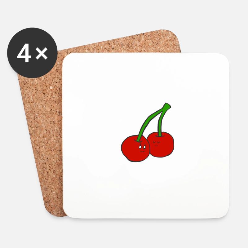 Kirschen Zeichnung für Kinder - Geschenk Idee - Untersetzer (4er-Set) - Weiß