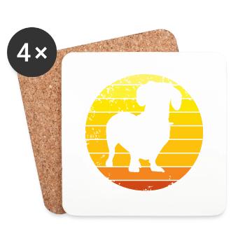 Dackel Dachshund Teckel Silhouette mit retro Sonne - Untersetzer (4er-Set) - Weiß - Vorne