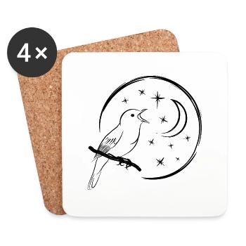 chant rossignol / oiseau chanteur - Dessous de verre (lot de 4) - blanc - Devant