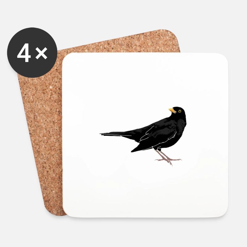 Amsel auf Dach - Untersetzer (4er-Set) - Weiß