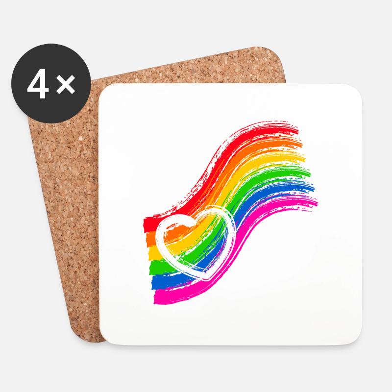 Regenbogen Pride Herz - Untersetzer (4er-Set) - Weiß