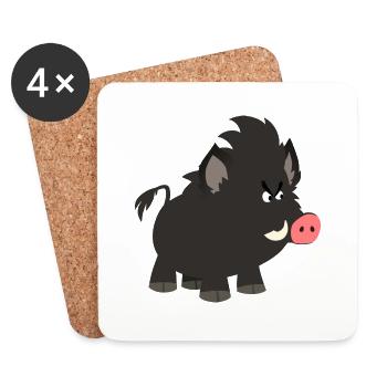 Grumpy Cartoon Wild Boar by Cheerful Madness!! - Coasters (set of 4) - white - Front