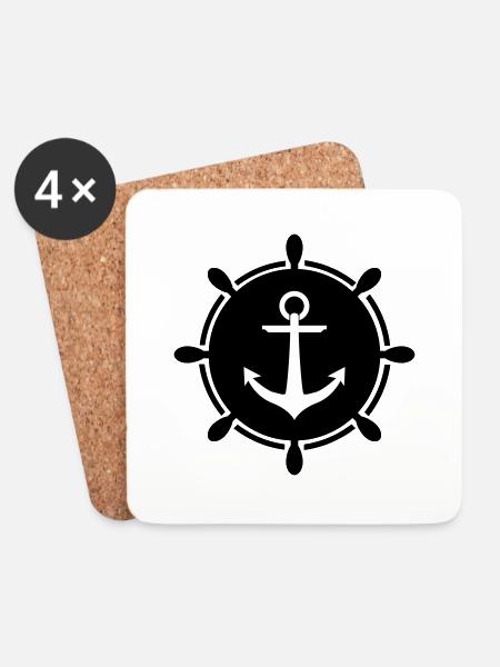 Anchor steering wheel - Coasters (set of 4) - white