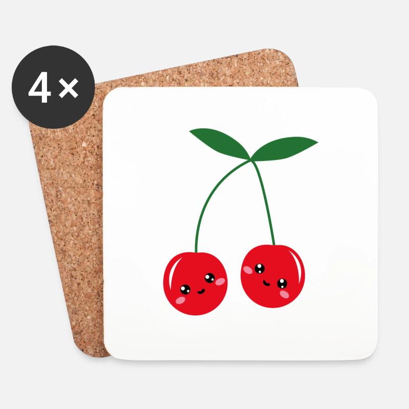 Kawaii cherries - Coasters (set of 4) - white