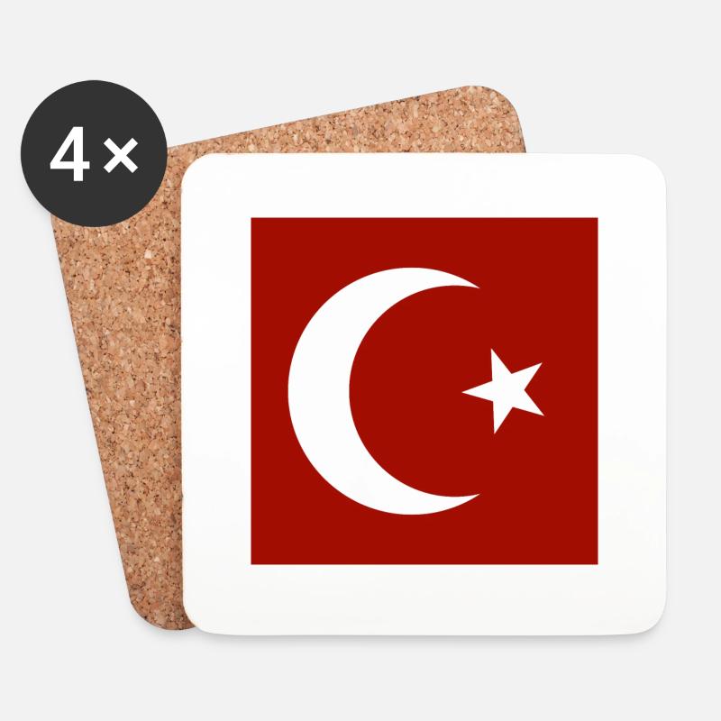TÜRKISCHE FLAGGE - Untersetzer (4er-Set) - Weiß