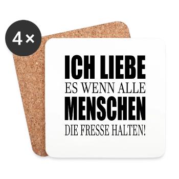 Ich liebe Menschen Fresse halten Halt s - Untersetzer (4er-Set) - Weiß - Vorne