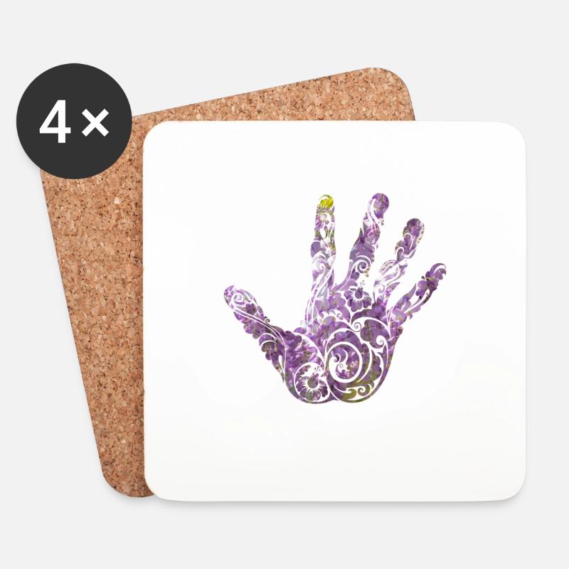 Lavendel Hand mit Blumen Muster Geschenk - Untersetzer (4er-Set) - Weiß