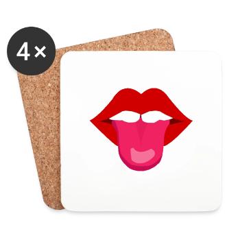 Mouth with tongue | Sticking out tongue cheeky funny - Coasters (set of 4) - white - Front