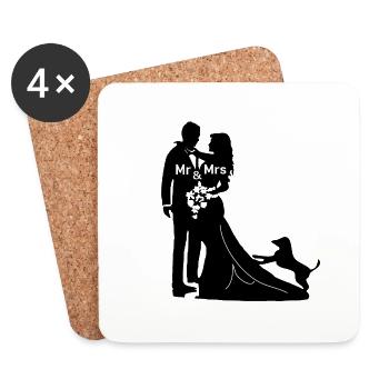 Marry wedding newlyweds with dog dog owner - Coasters (set of 4) - white - Front