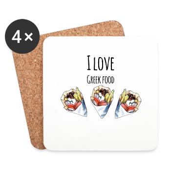 J'aime le cadeau de la cuisine grecque Grèce Gyros - Dessous de verre (lot de 4) - blanc - Devant