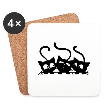trois chats - Dessous de verre (lot de 4) - blanc - Devant
