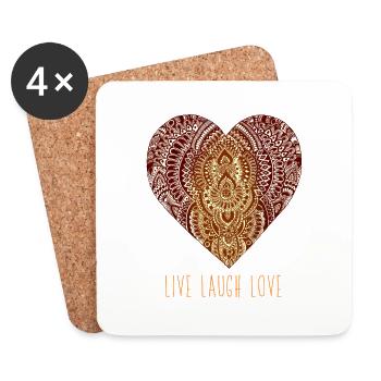 Heart "Live Laugh Love" | Herz - Untersetzer (4er-Set) - Weiß - Vorne