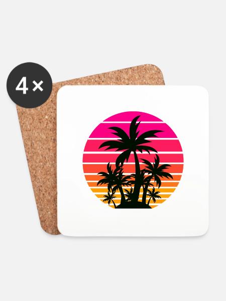 Tropisches Design des Sonnenuntergangs der 80er Jahre - Untersetzer (4er-Set) - Weiß