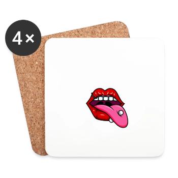 Stuck out tongue with piercing mask mouthguard - Coasters (set of 4) - white - Front