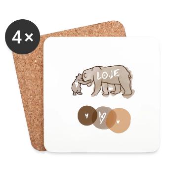 AMOUR, AMOUR, OURS AMOUR, MAMAN, BÉBÉ, OURS, AMOUR - Dessous de verre (lot de 4) - blanc - Devant