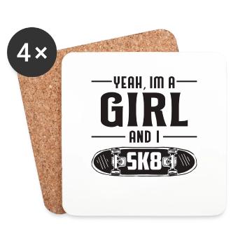 Skater Girl Girl Longboard Skating Gift - Coasters (set of 4) - white - Front