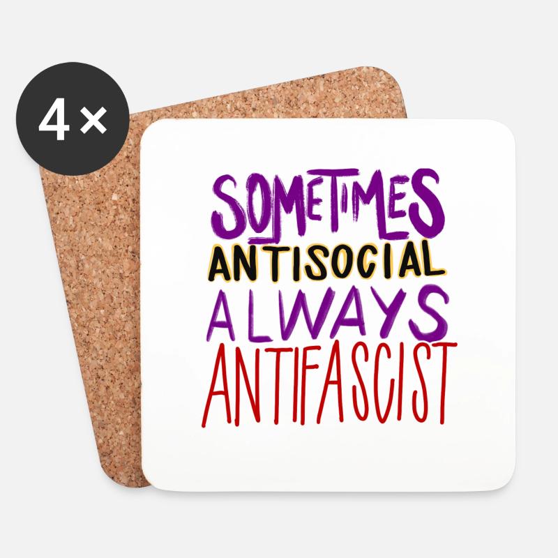 ANTISOCIAL ANTIFASCIST - Untersetzer (4er-Set) - Weiß