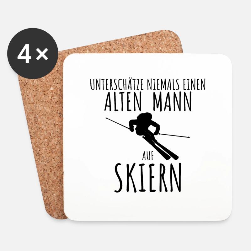 Unterschätze niemals einen alten Mann auf Skiern - Untersetzer (4er-Set) - Weiß