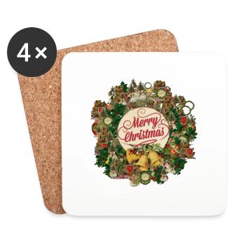 Joyeux Noël. Traditionnel. Victorien. - Dessous de verre (lot de 4) - blanc - Devant