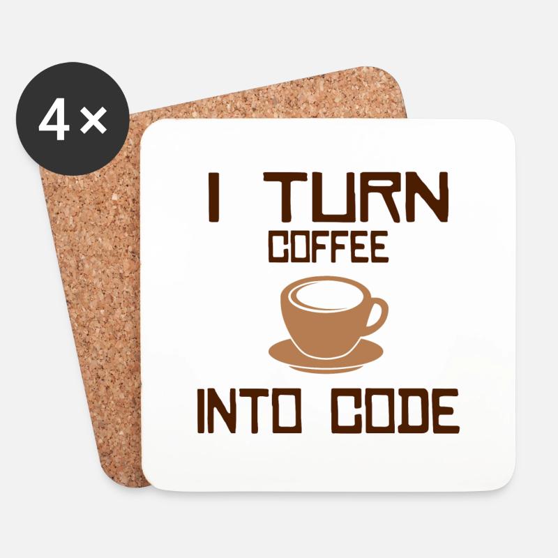 Je transforme le café en code Programmation informatique - Dessous de verre (lot de 4) - blanc