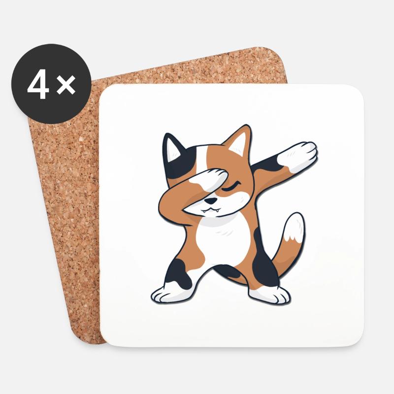 Cat dabbing, cat dab - Coasters (set of 4) - white