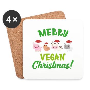 Merry vegan christmas Party cadeau vegan - Dessous de verre (lot de 4) - blanc - Devant