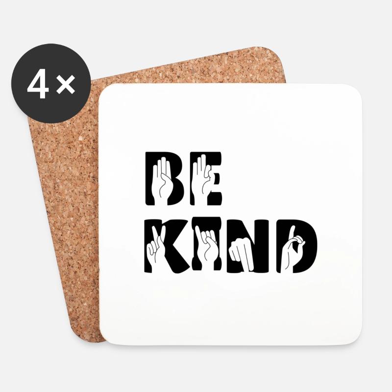 BE KIND - Lormen Gebärdensprache - Untersetzer (4er-Set) - Weiß