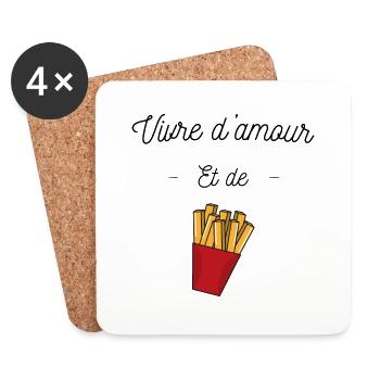 Vivre d'amour et de frites, citation humour - Dessous de verre (lot de 4) - blanc - Devant