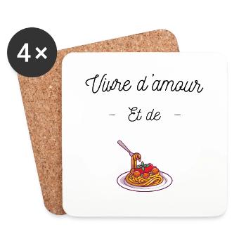 vivre d'amour et de pâte, citation humour - Dessous de verre (lot de 4) - blanc - Devant