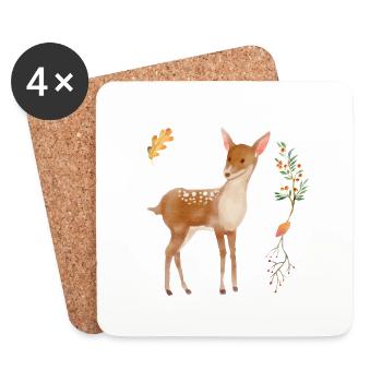 Woodland Animal Baby Deer Floral Nursery - Coasters (set of 4) - white - Front