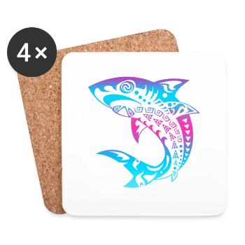 Idée cadeau tatouage tribal polynésien requin maori - Dessous de verre (lot de 4) - blanc - Devant
