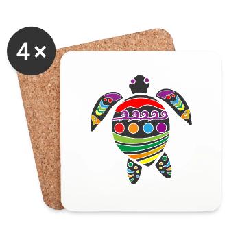 Cadeau de tatouage tribal polynésien de tortue maorie - Dessous de verre (lot de 4) - blanc - Devant
