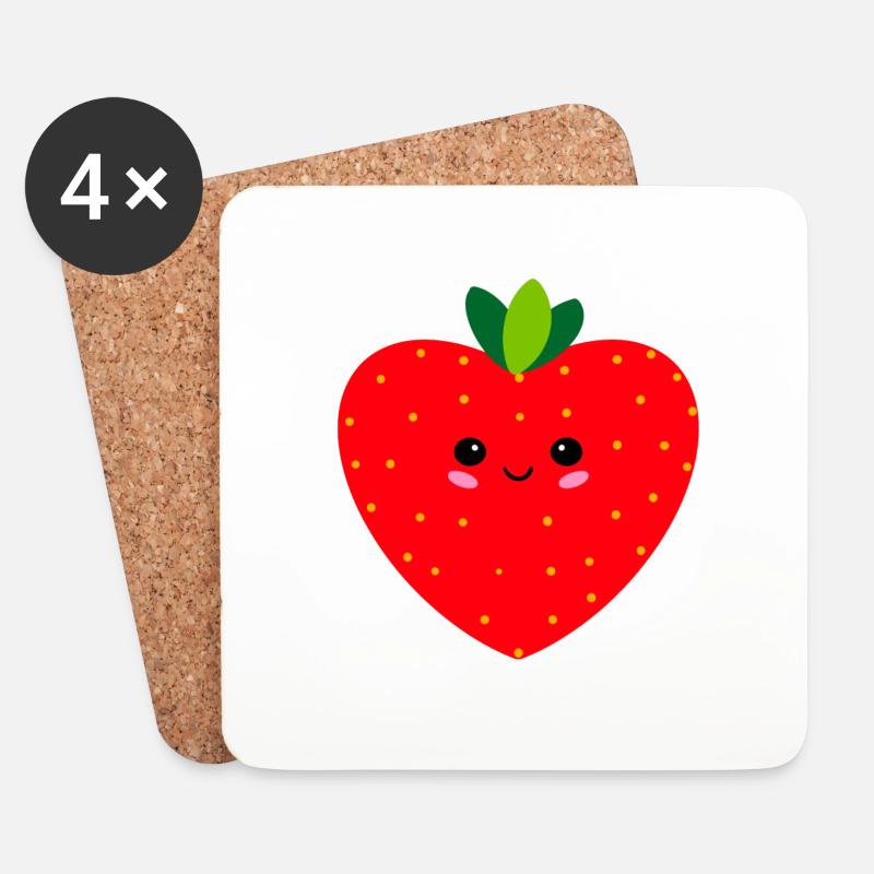 funny strawberry with face - Untersetzer (4er-Set) - Weiß