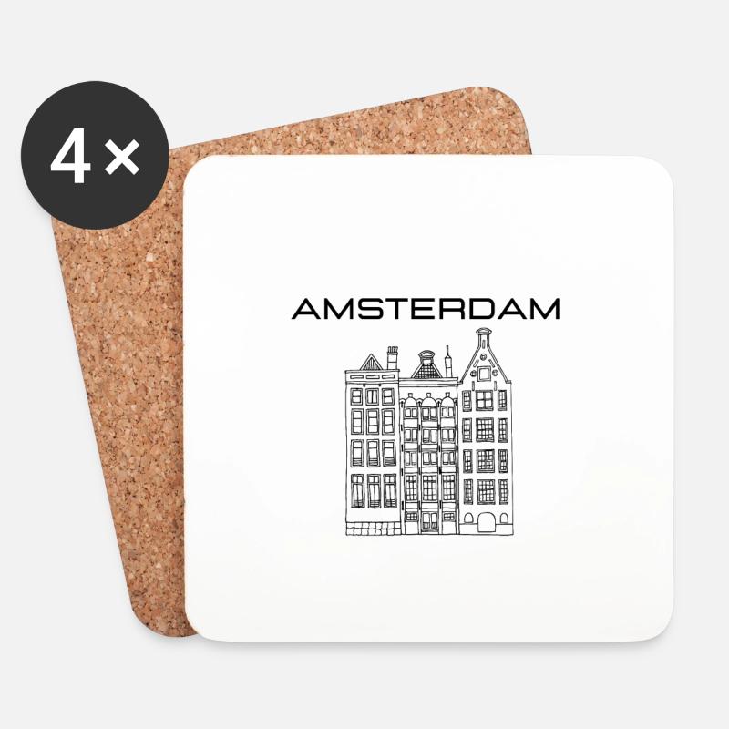 Amsterdam, klassisches T-Shirt - Untersetzer (4er-Set) - Weiß
