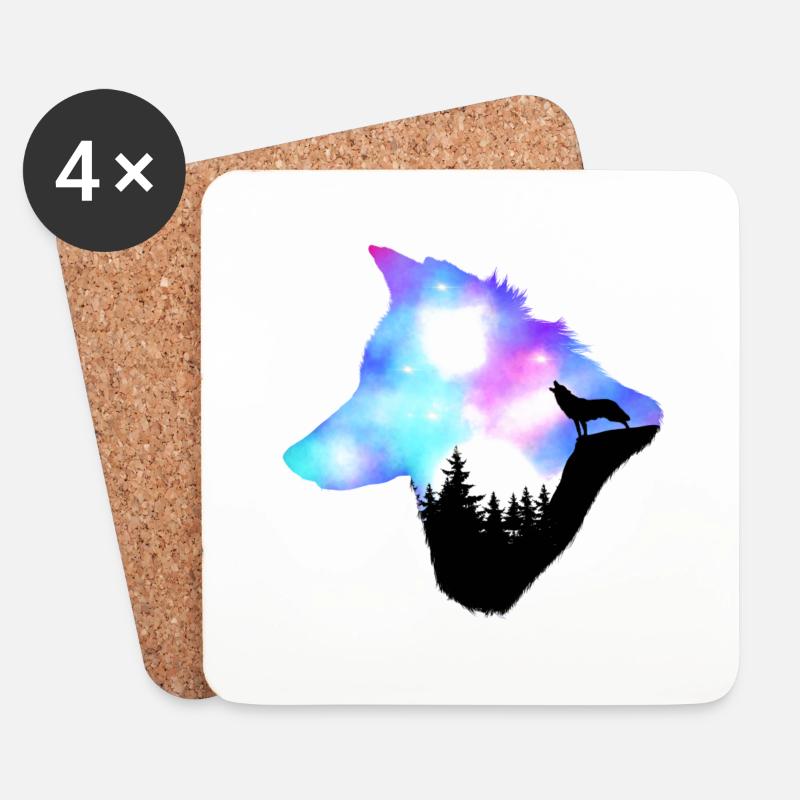 Nothern Lights Howling Wolf - Untersetzer (4er-Set) - Weiß