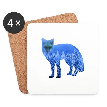 Double Exposure Tiere Polarfuchs Eisfuchs Geschenk - Untersetzer (4er-Set) - Weiß - Vorne